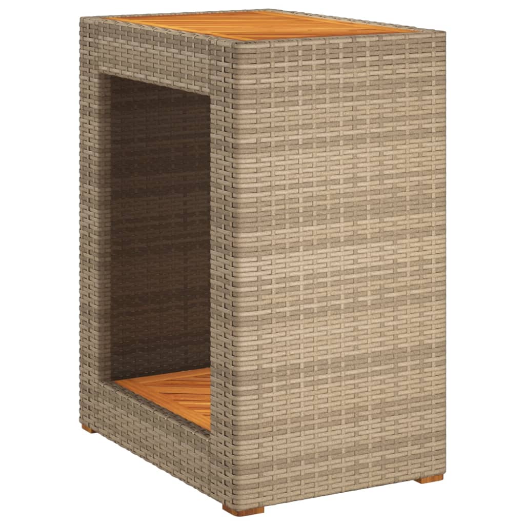 Tuinbijzettafel met houten blad 60x40x75 cm poly rattan beige is nu te koop bij PeponiXL, paradijselijk wonen!
