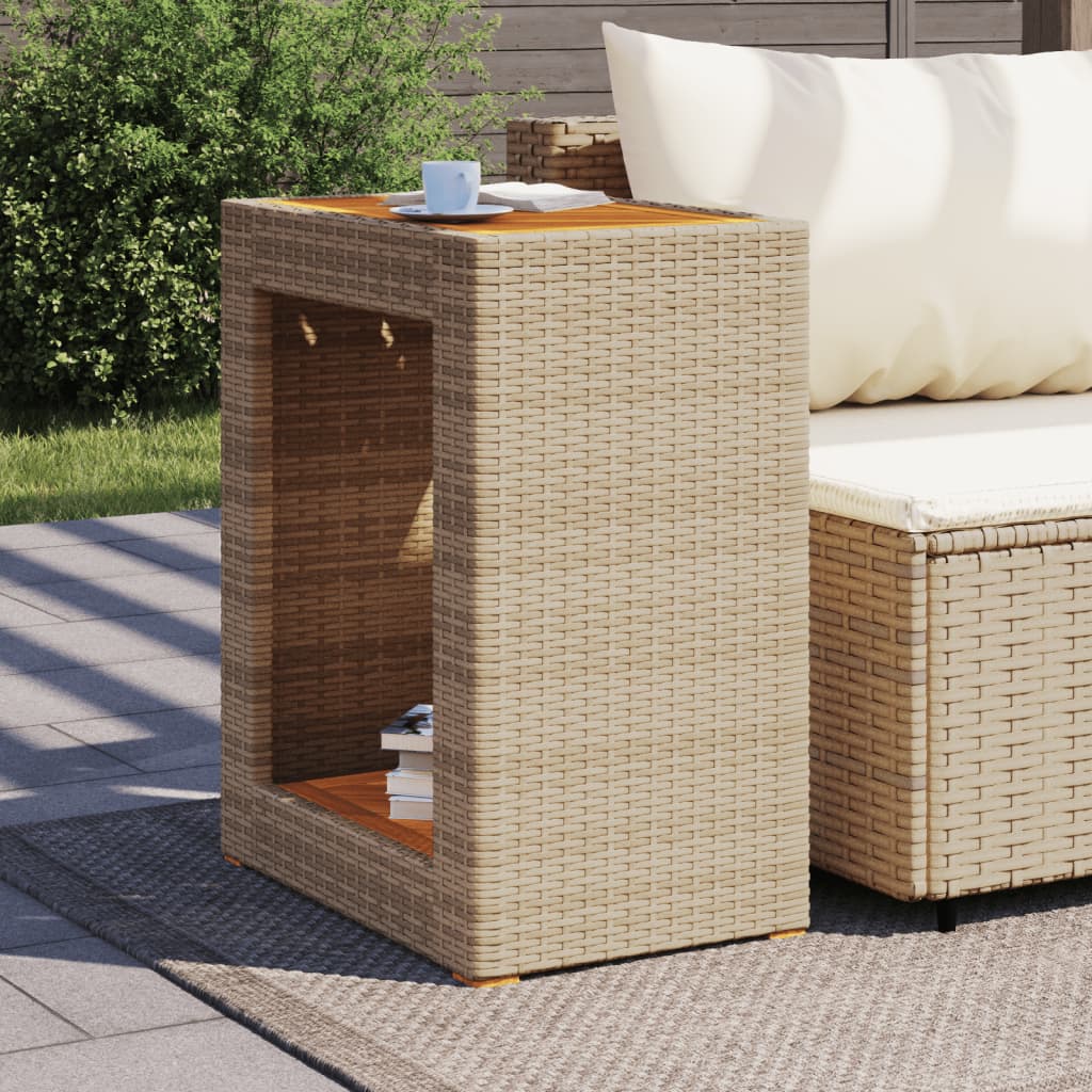 Tuinbijzettafel met houten blad 60x40x75 cm poly rattan beige is nu te koop bij PeponiXL, paradijselijk wonen!