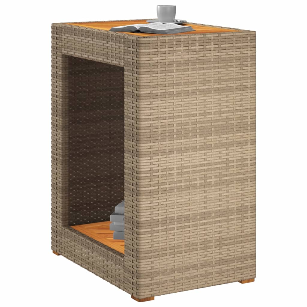 Tuinbijzettafel met houten blad 60x40x75 cm poly rattan beige is nu te koop bij PeponiXL, paradijselijk wonen!