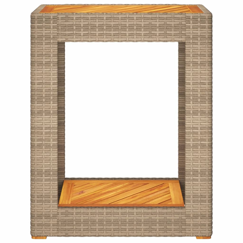 Tuinbijzettafel met houten blad 60x40x75 cm poly rattan beige is nu te koop bij PeponiXL, paradijselijk wonen!