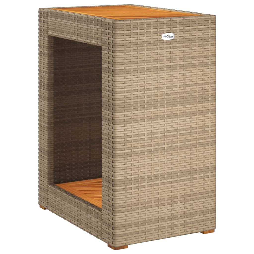 Tuinbijzettafel met houten blad 60x40x75 cm poly rattan beige is nu te koop bij PeponiXL, paradijselijk wonen!