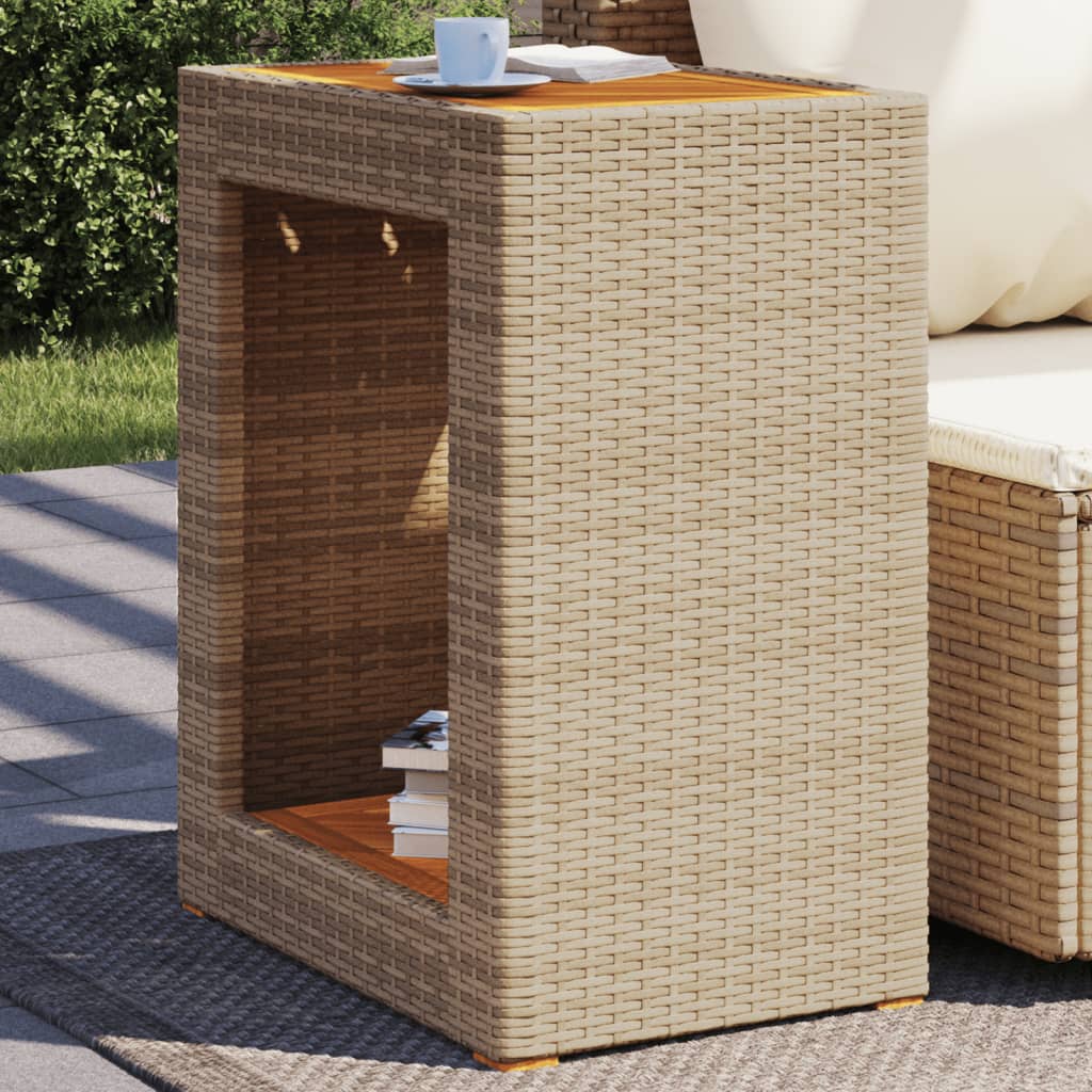 Tuinbijzettafel met houten blad 60x40x75 cm poly rattan beige is nu te koop bij PeponiXL, paradijselijk wonen!