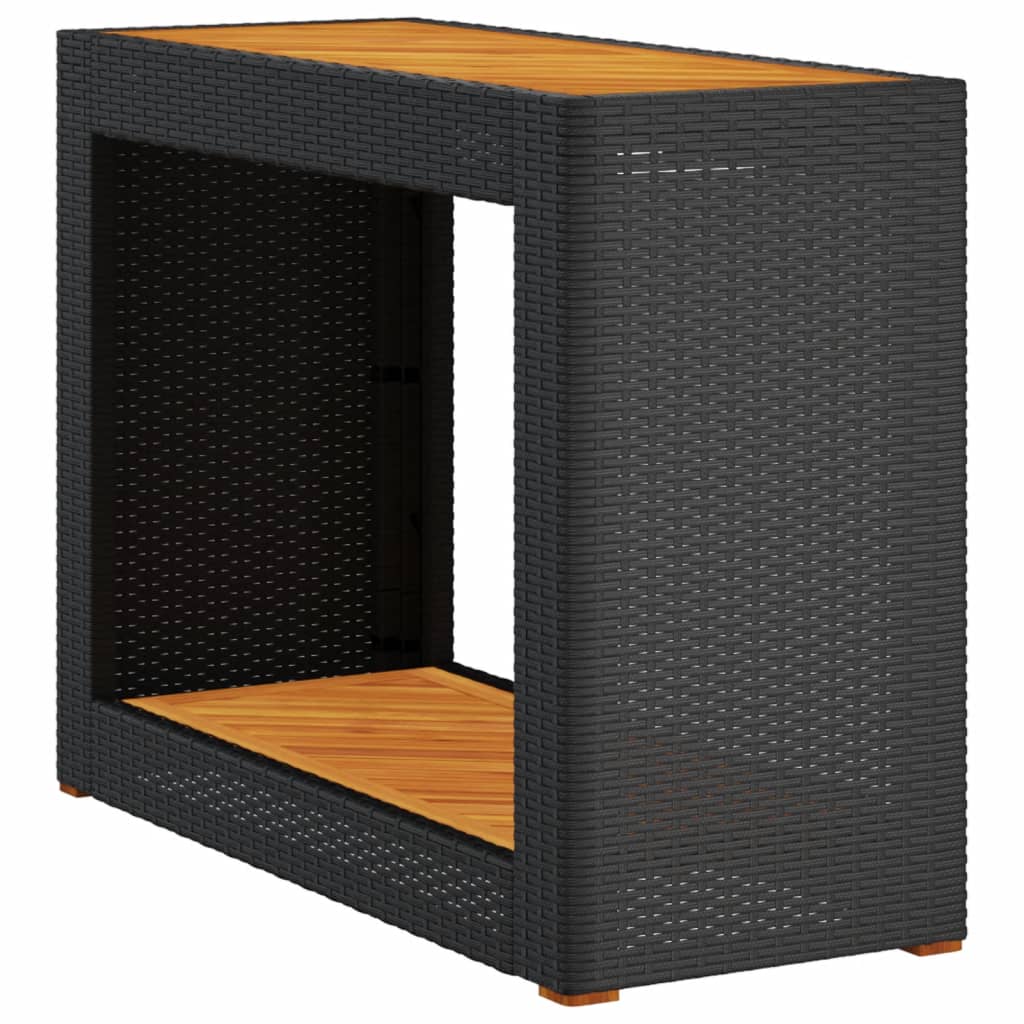 Tuinbijzettafel met houten blad 100x40x75 cm poly rattan zwart is nu te koop bij PeponiXL, paradijselijk wonen!