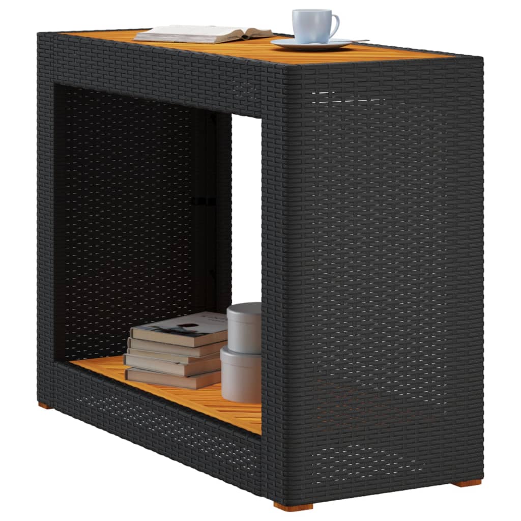 Tuinbijzettafel met houten blad 100x40x75 cm poly rattan zwart is nu te koop bij PeponiXL, paradijselijk wonen!