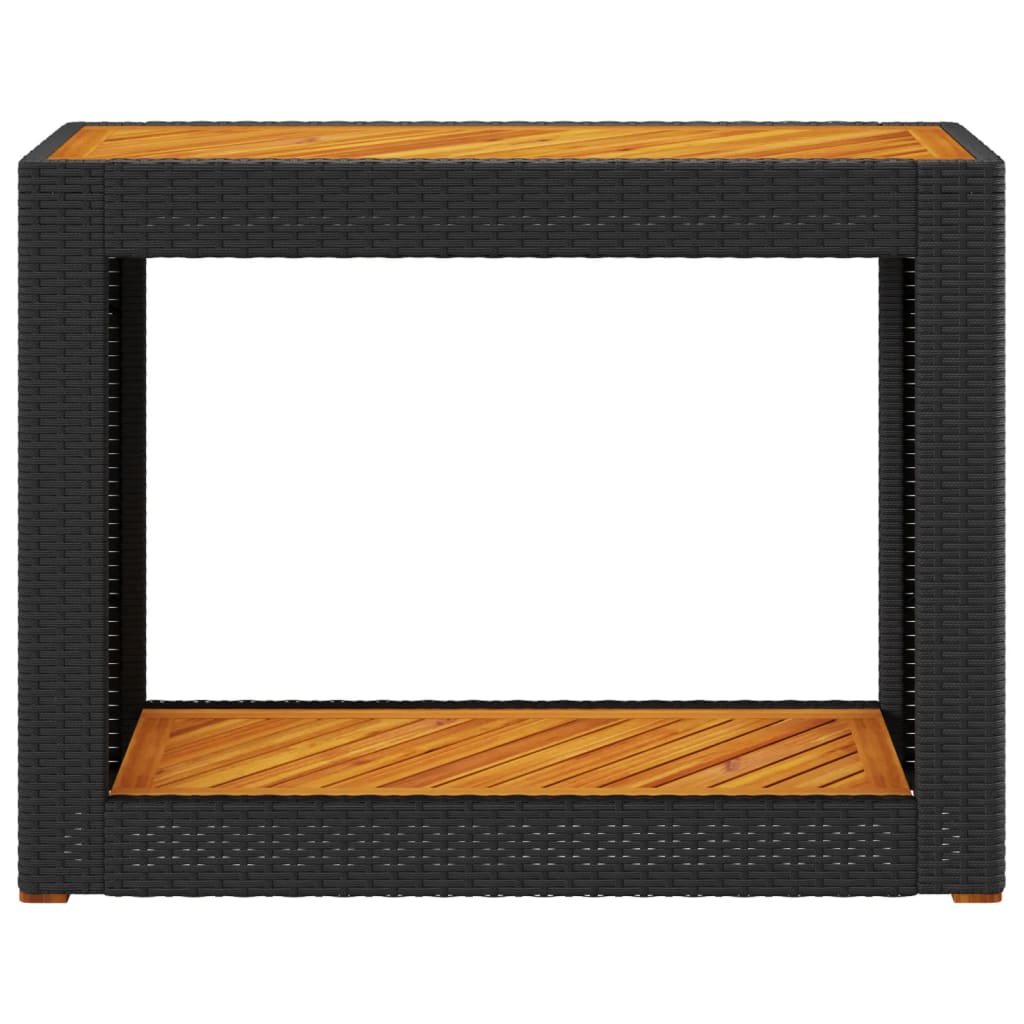 Tuinbijzettafel met houten blad 100x40x75 cm poly rattan zwart is nu te koop bij PeponiXL, paradijselijk wonen!