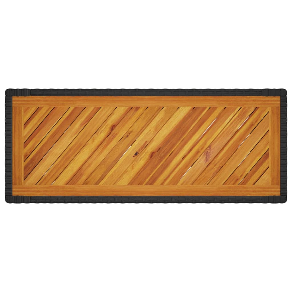 Tuinbijzettafel met houten blad 100x40x75 cm poly rattan zwart is nu te koop bij PeponiXL, paradijselijk wonen!