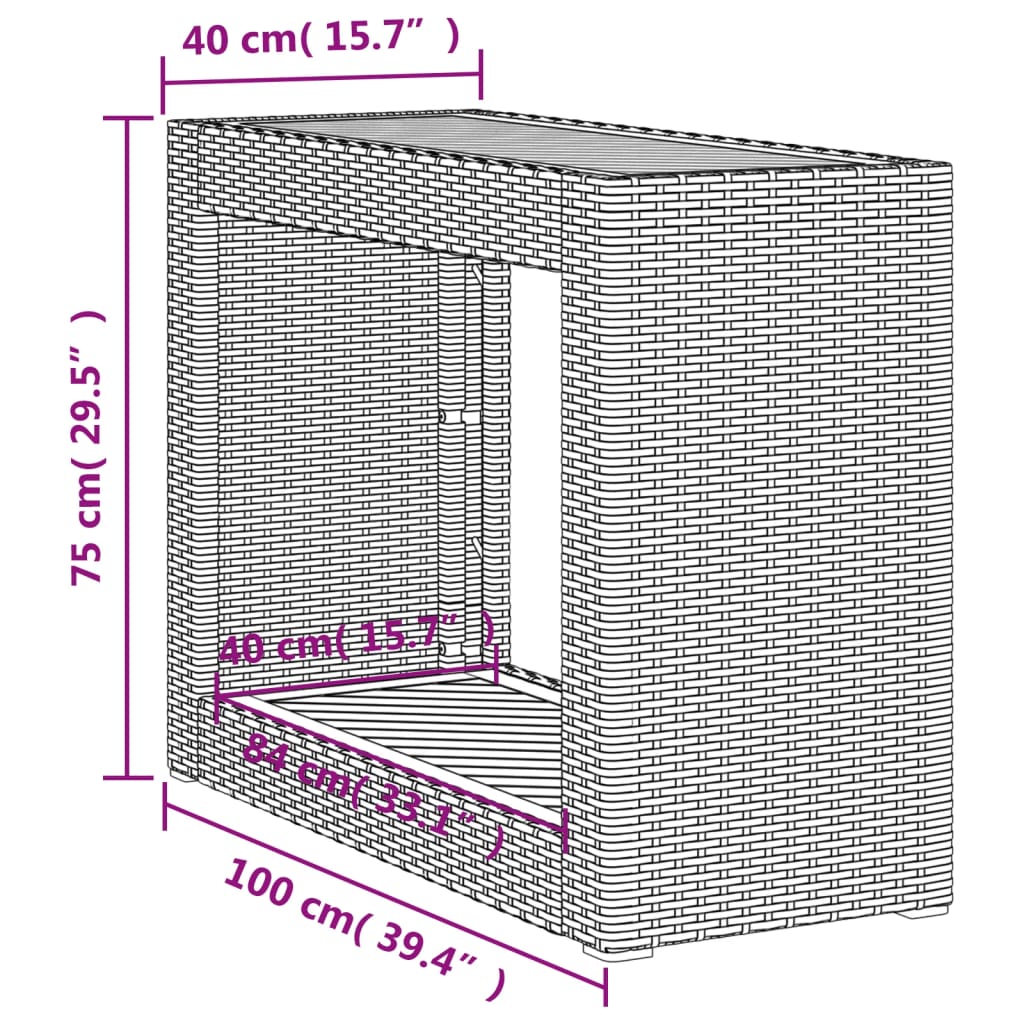 Tuinbijzettafel met houten blad 100x40x75 cm poly rattan zwart is nu te koop bij PeponiXL, paradijselijk wonen!