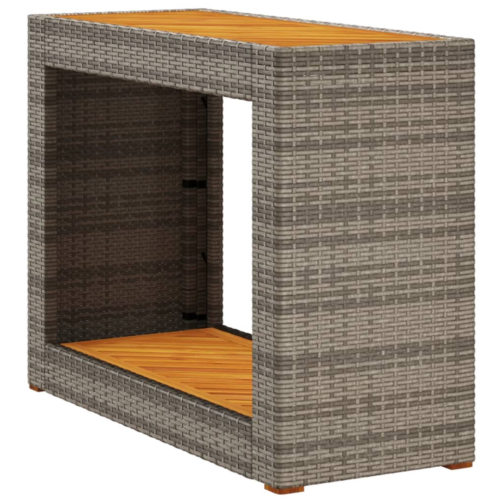 Tuinbijzettafel met houten blad 100x40x75 cm poly rattan grijs is nu te koop bij PeponiXL, paradijselijk wonen!