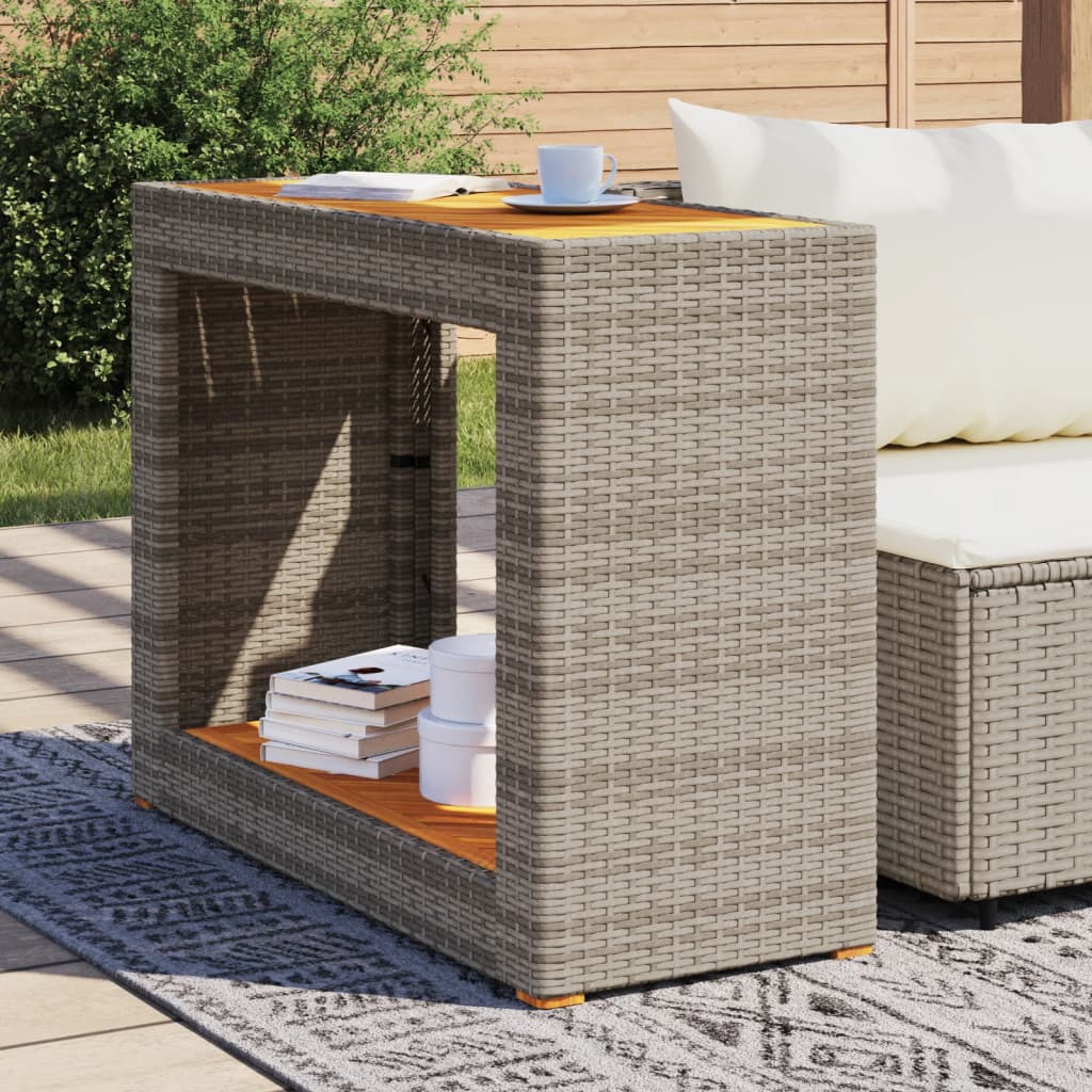 Tuinbijzettafel met houten blad 100x40x75 cm poly rattan grijs is nu te koop bij PeponiXL, paradijselijk wonen!