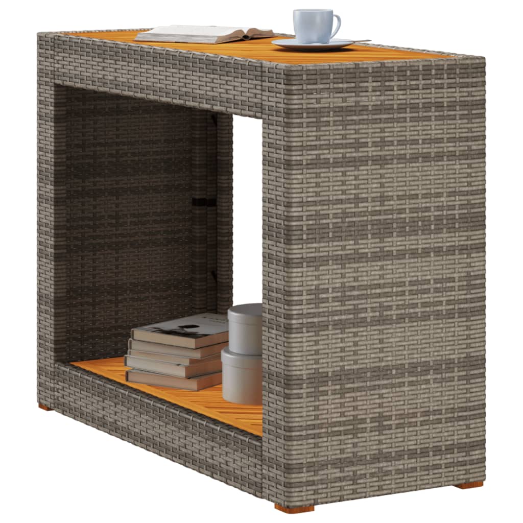 Tuinbijzettafel met houten blad 100x40x75 cm poly rattan grijs is nu te koop bij PeponiXL, paradijselijk wonen!