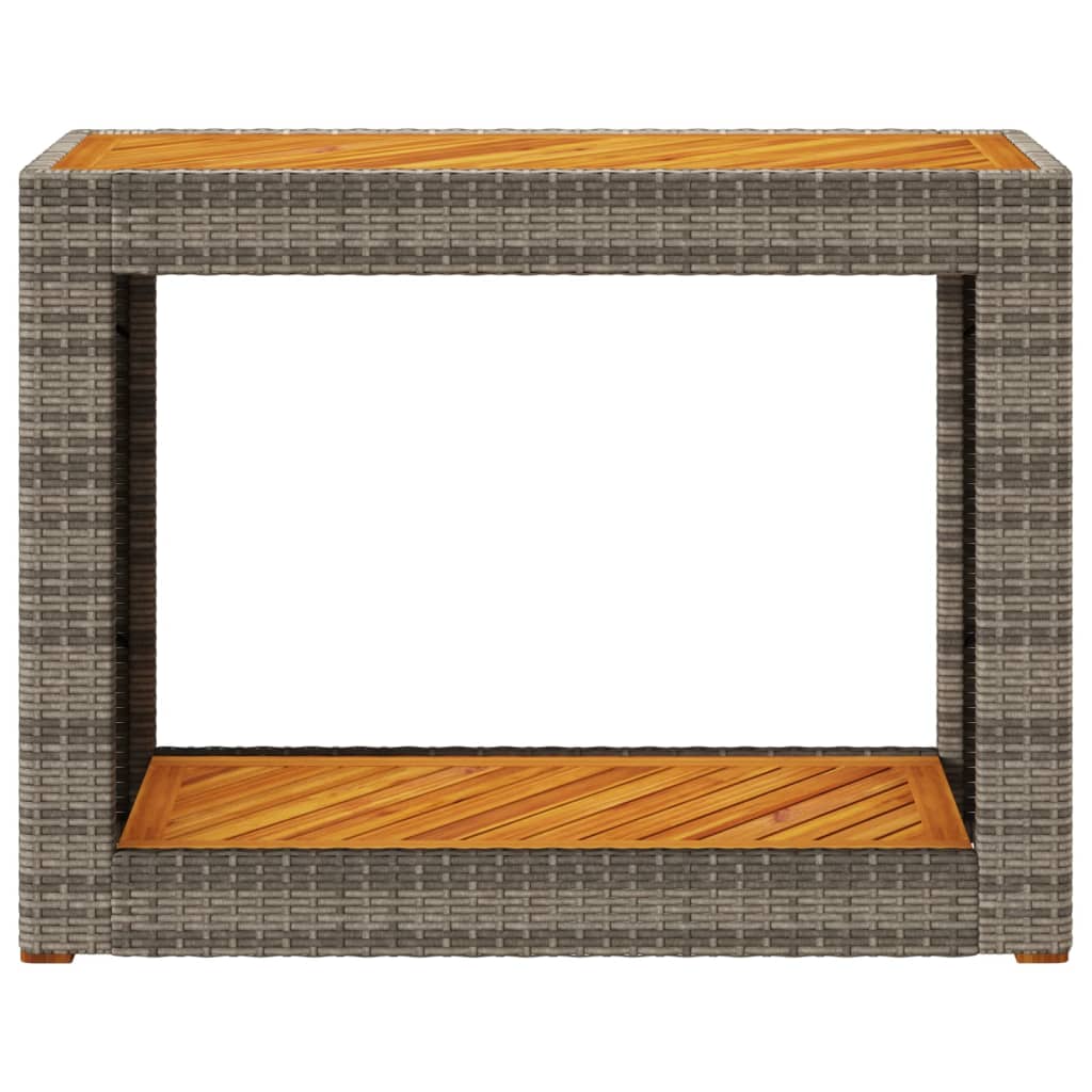 Tuinbijzettafel met houten blad 100x40x75 cm poly rattan grijs is nu te koop bij PeponiXL, paradijselijk wonen!