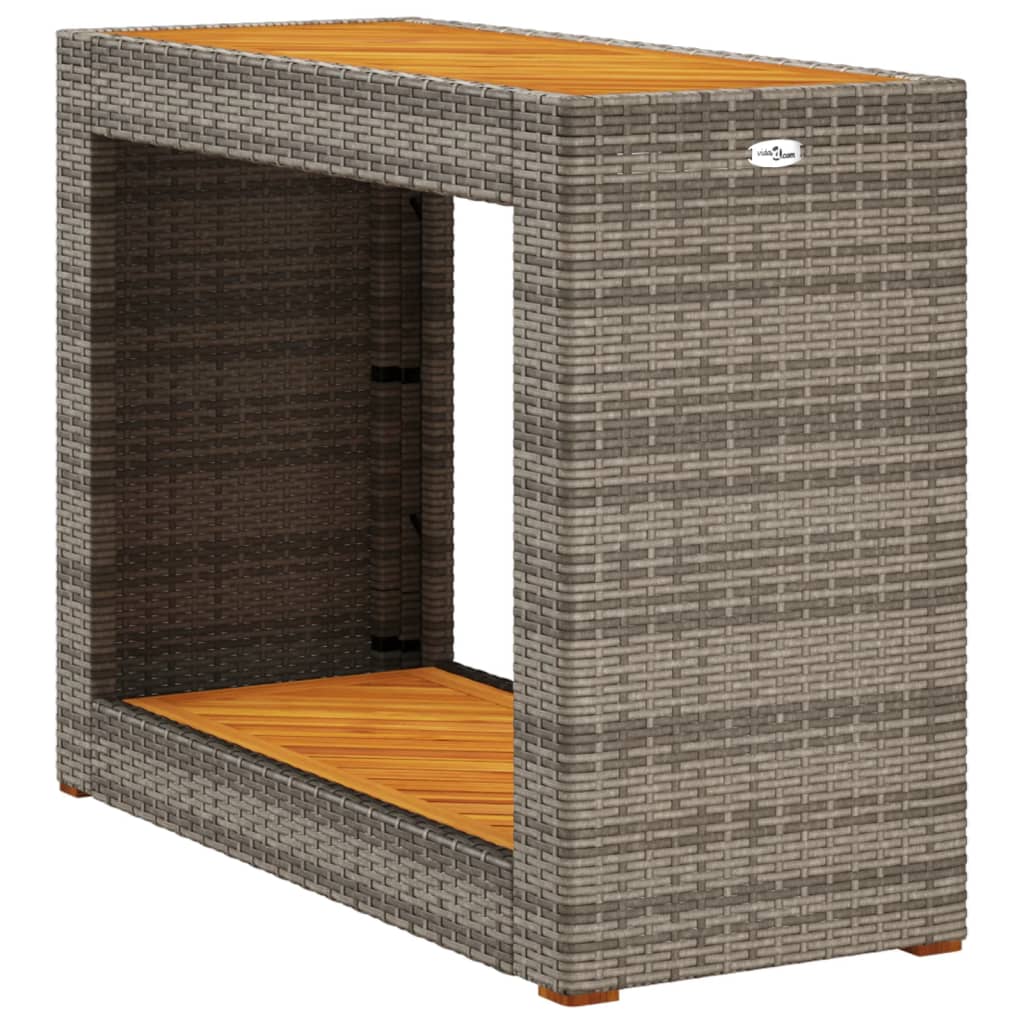 Tuinbijzettafel met houten blad 100x40x75 cm poly rattan grijs is nu te koop bij PeponiXL, paradijselijk wonen!