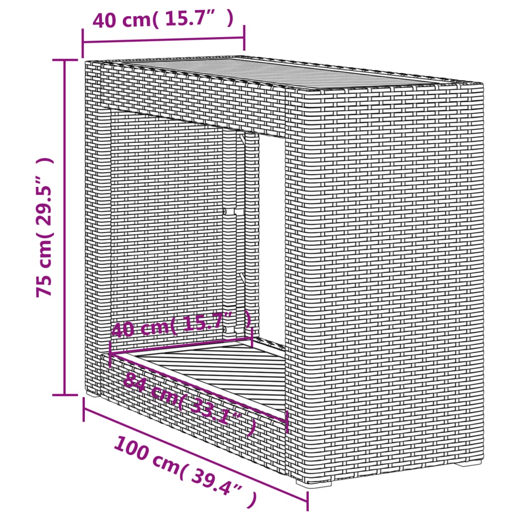 Tuinbijzettafel met houten blad 100x40x75 cm poly rattan grijs is nu te koop bij PeponiXL, paradijselijk wonen!