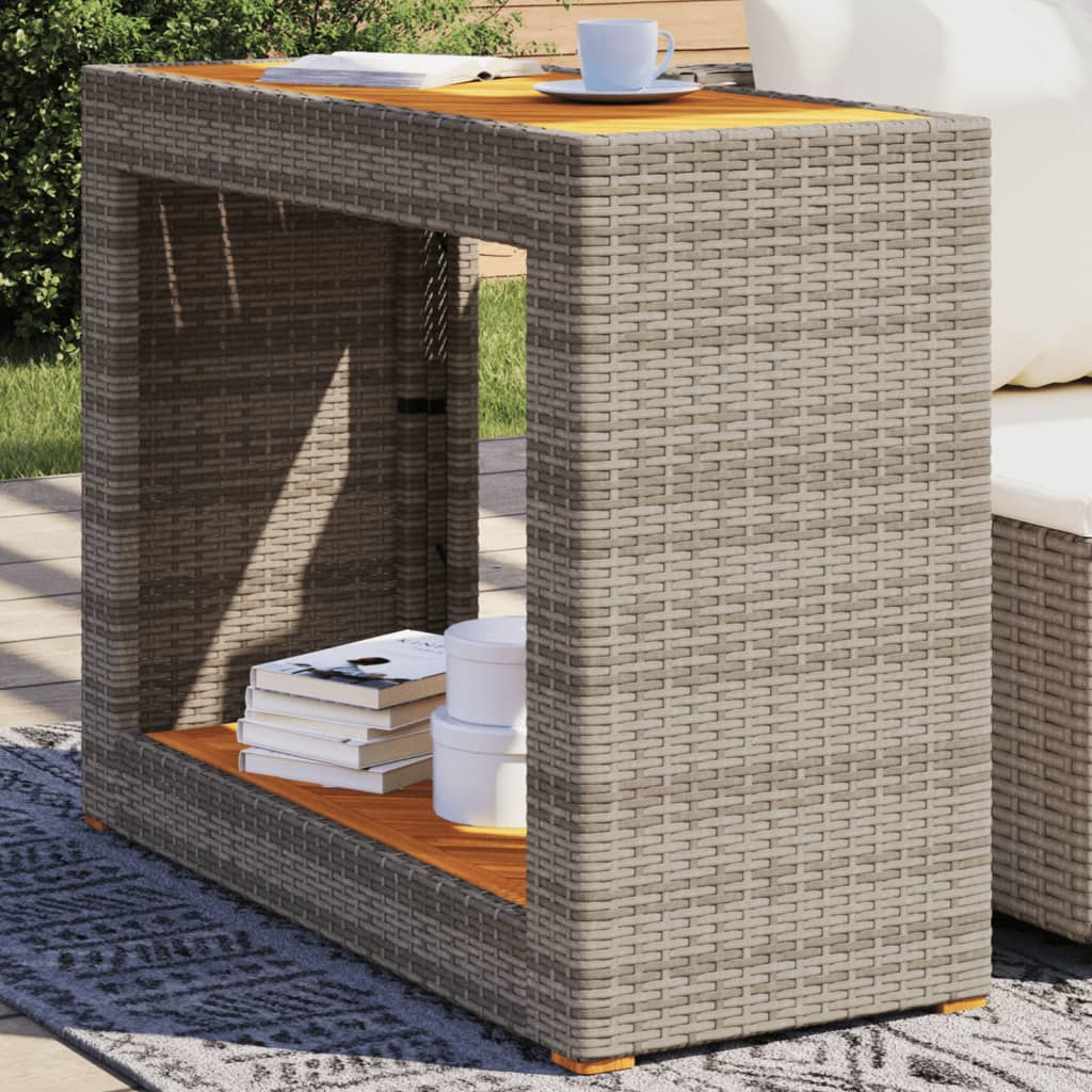 Tuinbijzettafel met houten blad 100x40x75 cm poly rattan grijs is nu te koop bij PeponiXL, paradijselijk wonen!