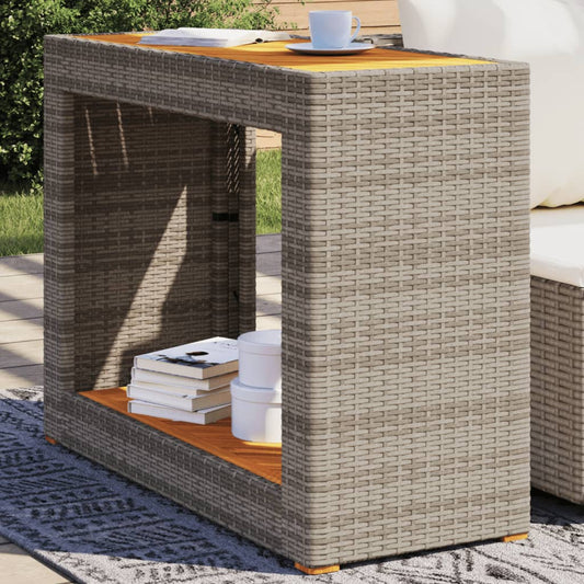 Tuinbijzettafel met houten blad 100x40x75 cm poly rattan grijs is nu te koop bij PeponiXL, paradijselijk wonen!