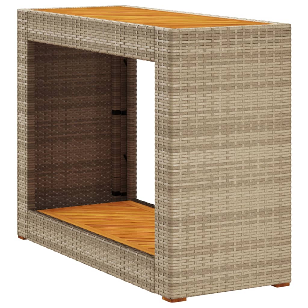 Tuinbijzettafel met houten blad 100x40x75 cm poly rattan beige is nu te koop bij PeponiXL, paradijselijk wonen!