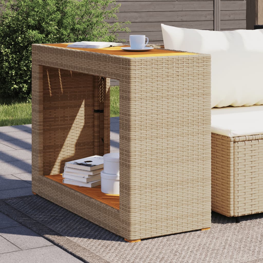 Tuinbijzettafel met houten blad 100x40x75 cm poly rattan beige is nu te koop bij PeponiXL, paradijselijk wonen!