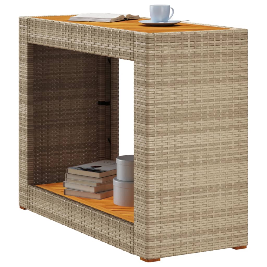 Tuinbijzettafel met houten blad 100x40x75 cm poly rattan beige is nu te koop bij PeponiXL, paradijselijk wonen!