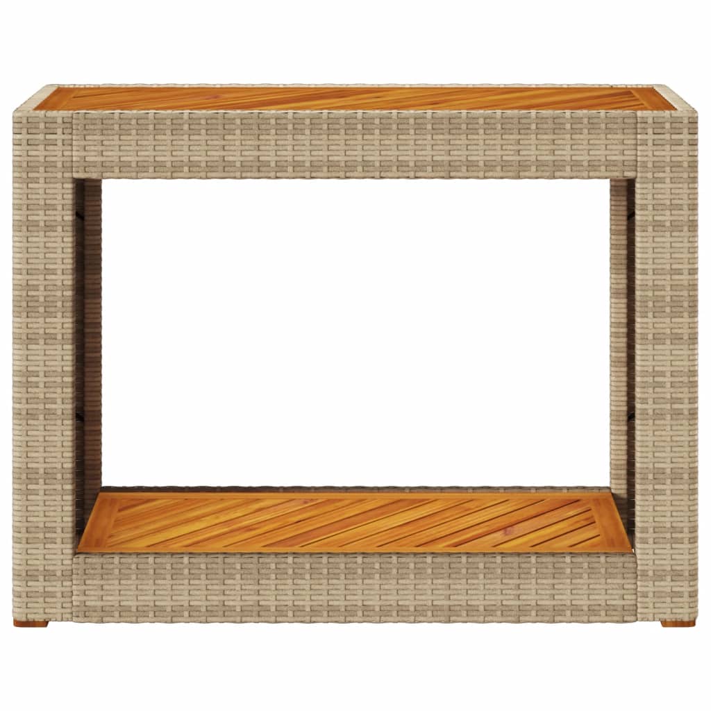 Tuinbijzettafel met houten blad 100x40x75 cm poly rattan beige is nu te koop bij PeponiXL, paradijselijk wonen!