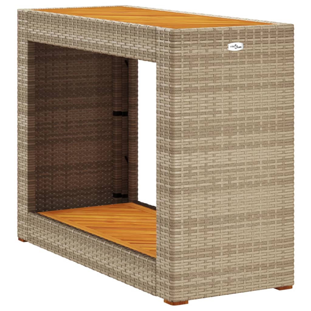 Tuinbijzettafel met houten blad 100x40x75 cm poly rattan beige is nu te koop bij PeponiXL, paradijselijk wonen!