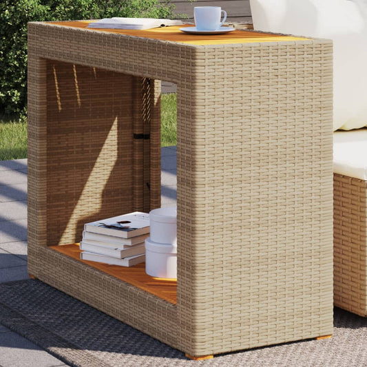Tuinbijzettafel met houten blad 100x40x75 cm poly rattan beige is nu te koop bij PeponiXL, paradijselijk wonen!