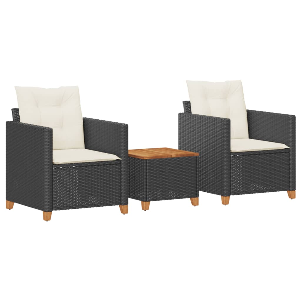 3-delige Bistroset met kussens poly rattan en acaciahout zwart is nu te koop bij PeponiXL, paradijselijk wonen!