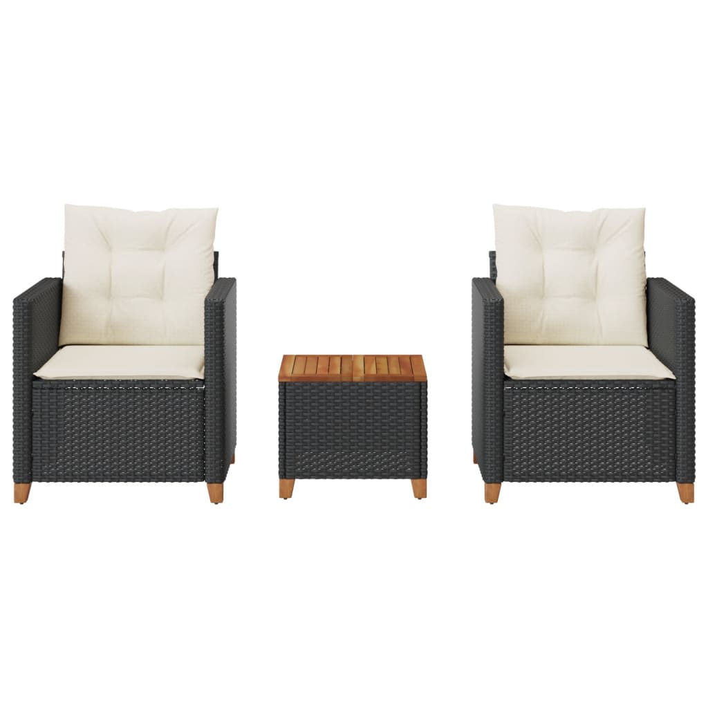 3-delige Bistroset met kussens poly rattan en acaciahout zwart is nu te koop bij PeponiXL, paradijselijk wonen!