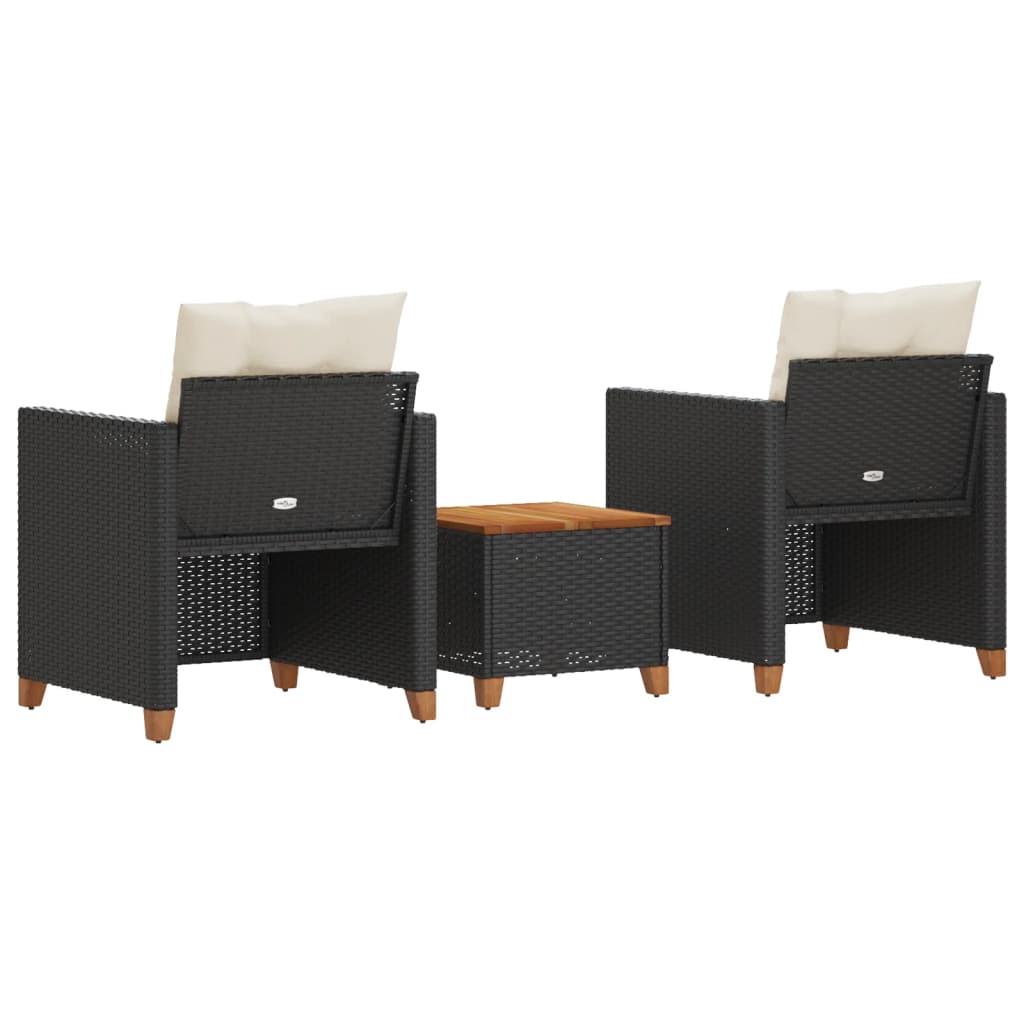 3-delige Bistroset met kussens poly rattan en acaciahout zwart is nu te koop bij PeponiXL, paradijselijk wonen!