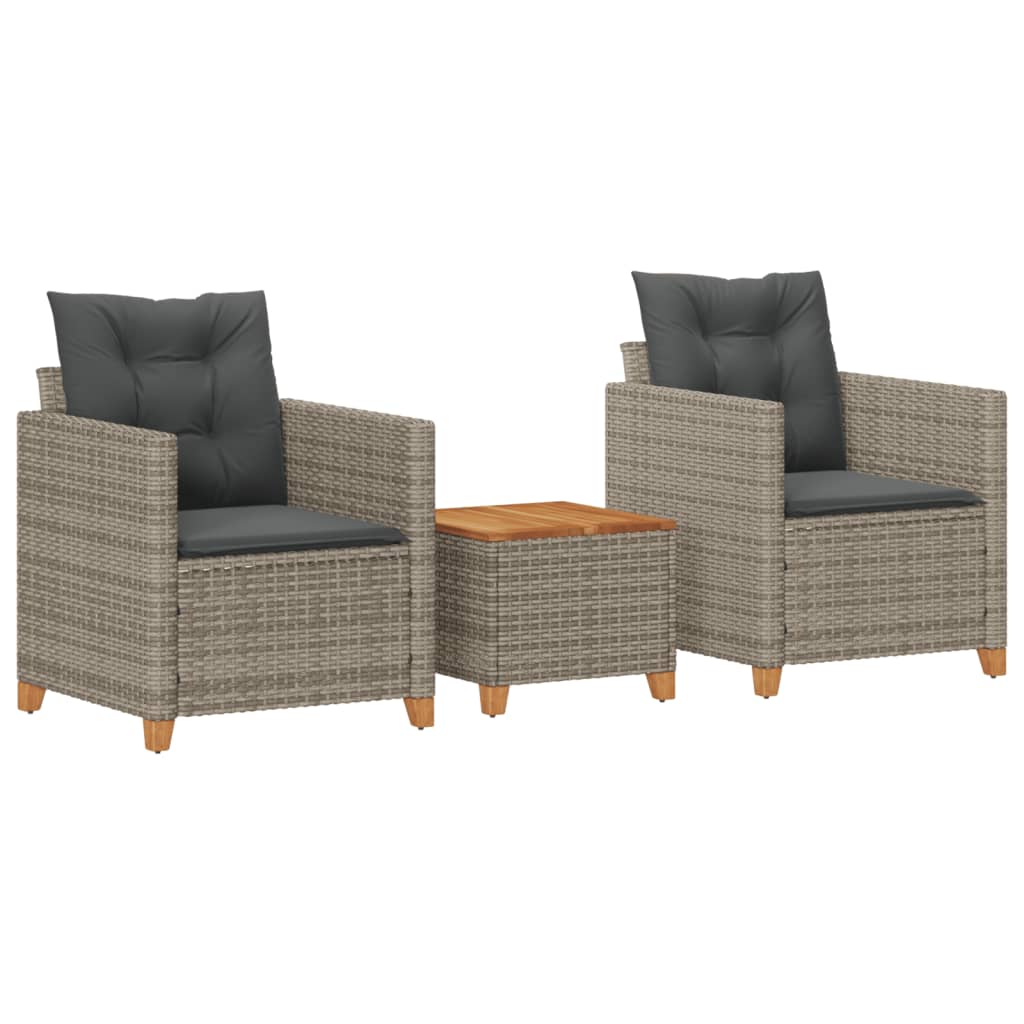 3-delige Bistroset met kussens poly rattan en acaciahout grijs is nu te koop bij PeponiXL, paradijselijk wonen!