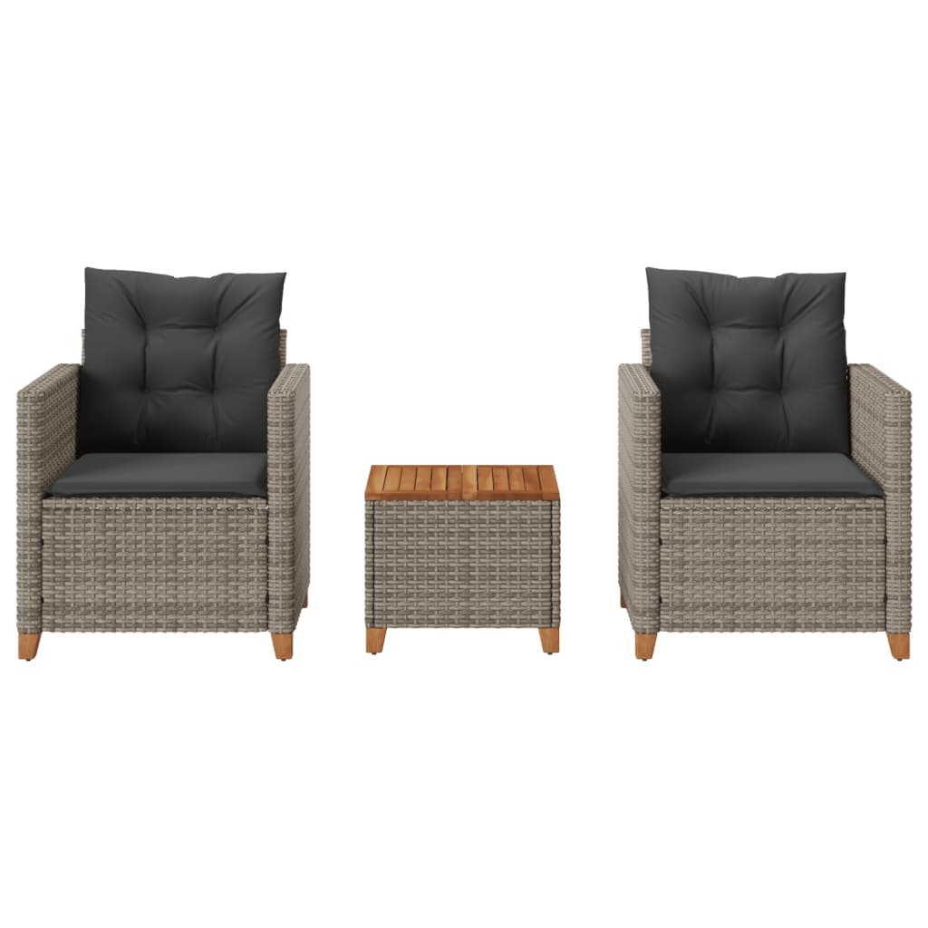 3-delige Bistroset met kussens poly rattan en acaciahout grijs is nu te koop bij PeponiXL, paradijselijk wonen!