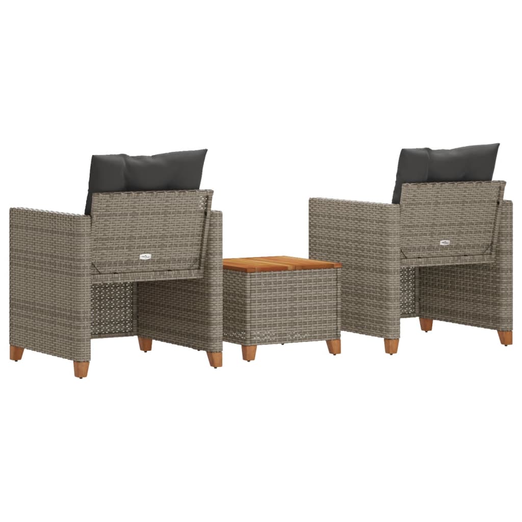 3-delige Bistroset met kussens poly rattan en acaciahout grijs is nu te koop bij PeponiXL, paradijselijk wonen!