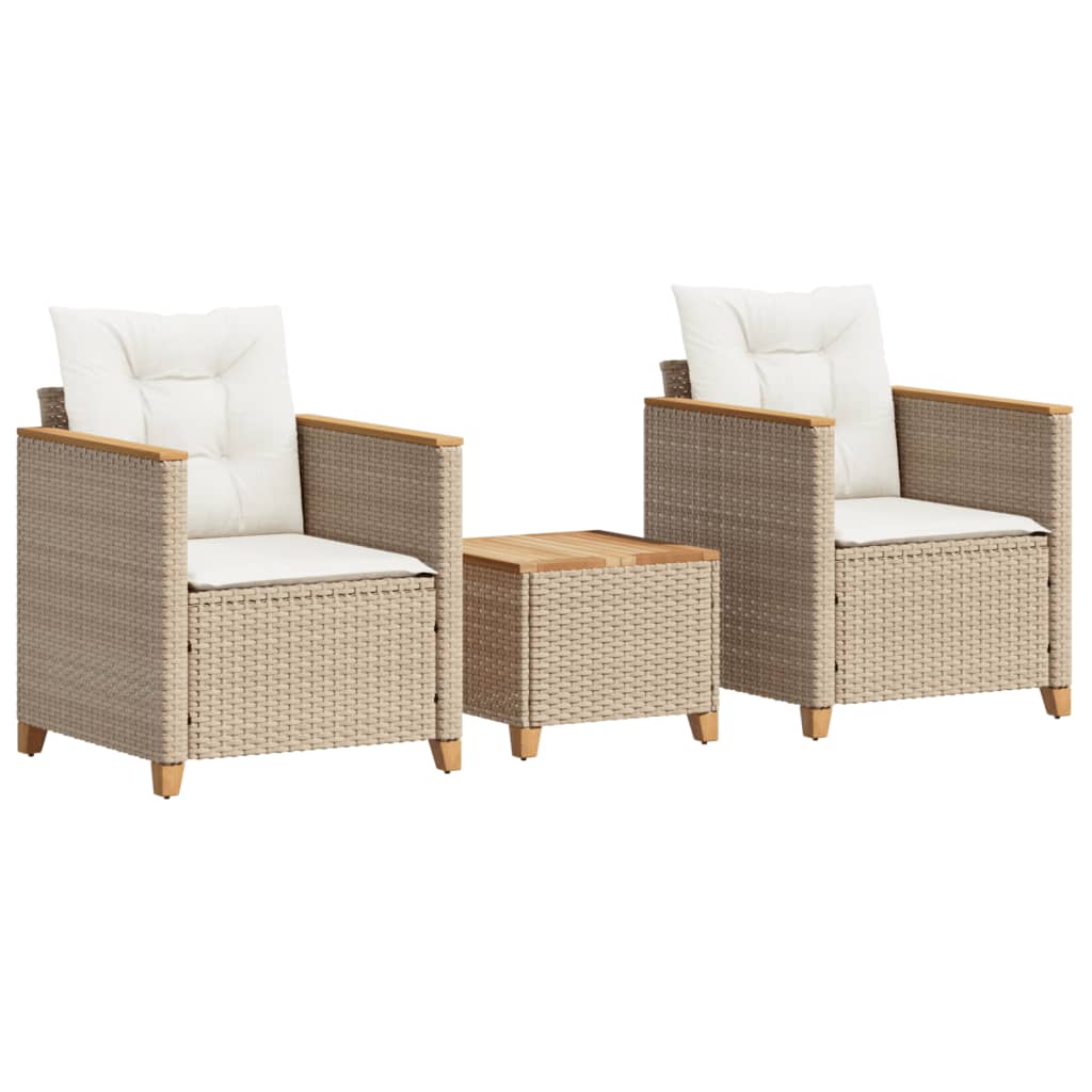 3-delige Bistroset met kussens poly rattan en acaciahout beige is nu te koop bij PeponiXL, paradijselijk wonen!