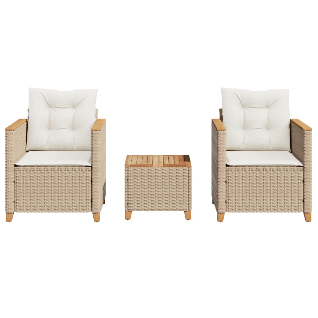 3-delige Bistroset met kussens poly rattan en acaciahout beige is nu te koop bij PeponiXL, paradijselijk wonen!