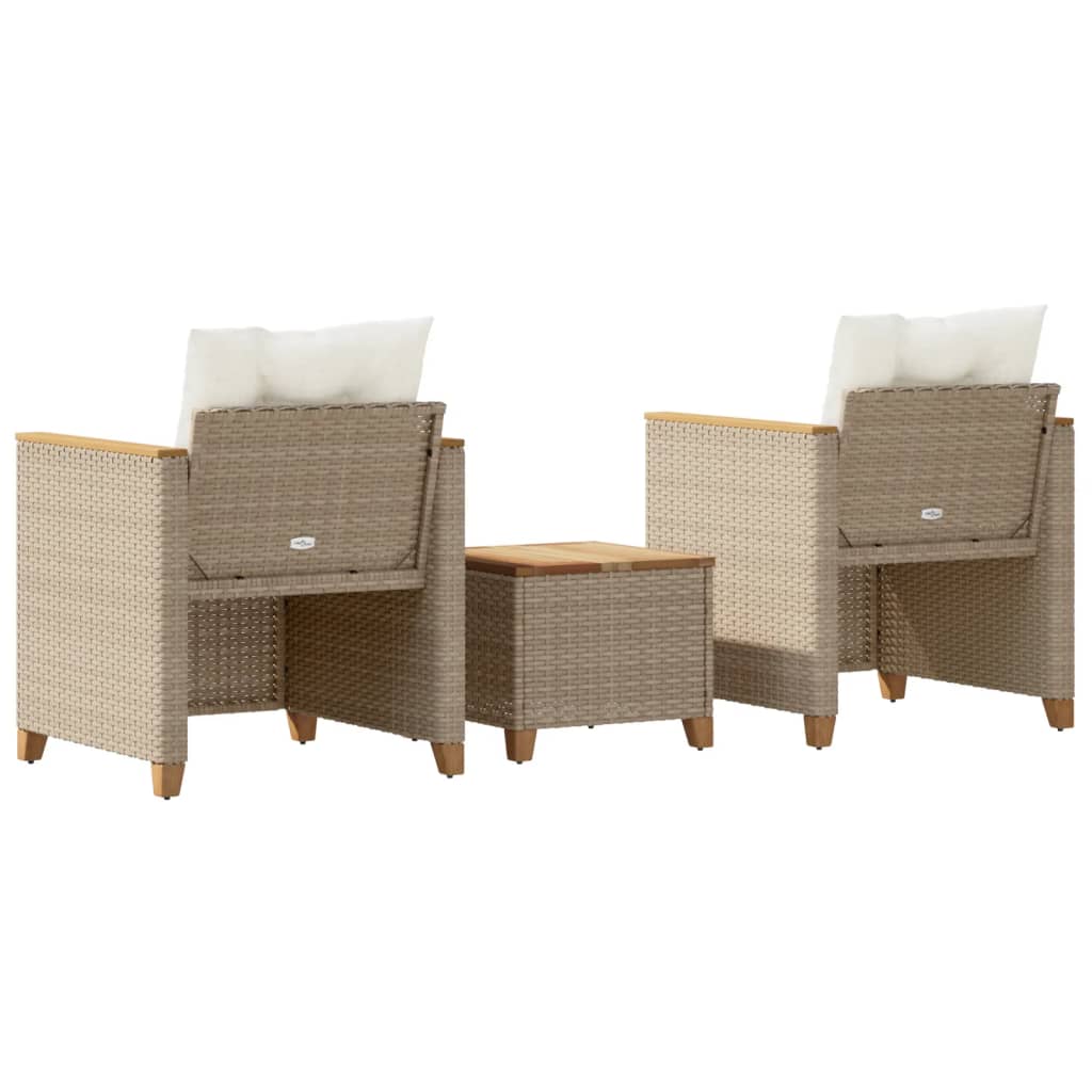 3-delige Bistroset met kussens poly rattan en acaciahout beige is nu te koop bij PeponiXL, paradijselijk wonen!