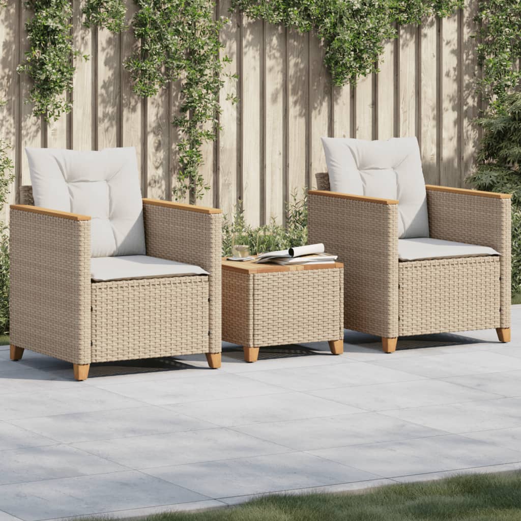 3-delige Bistroset met kussens poly rattan en acaciahout beige is nu te koop bij PeponiXL, paradijselijk wonen!