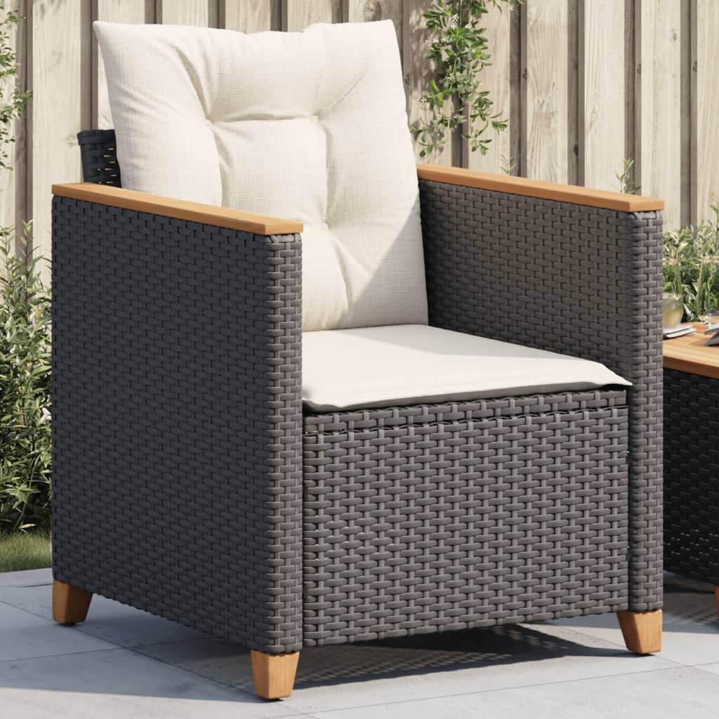 Tuinstoel met kussens poly rattan zwart is nu te koop bij PeponiXL, paradijselijk wonen!