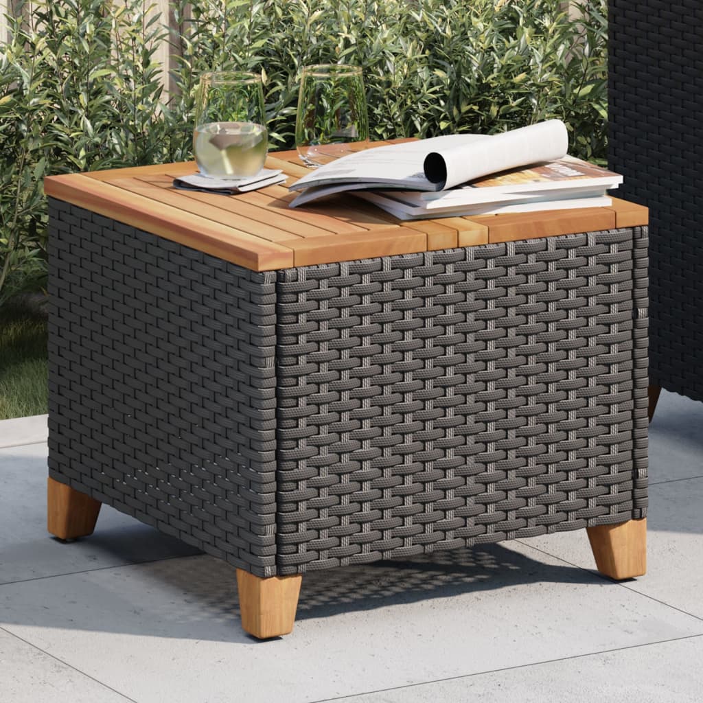 Tuintafel 45x45x37 cm poly rattan en acaciahout zwart is nu te koop bij PeponiXL, paradijselijk wonen!