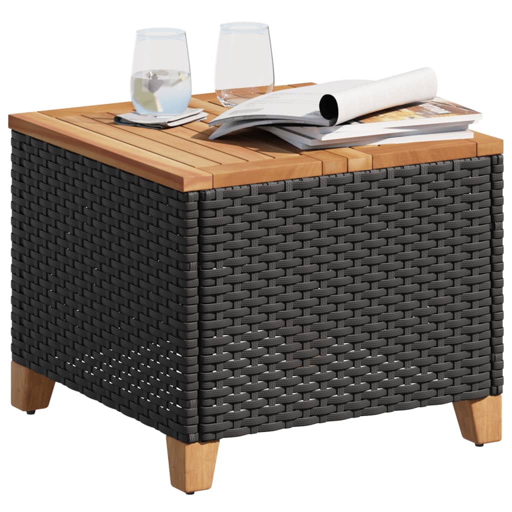 Tuintafel 45x45x37 cm poly rattan en acaciahout zwart is nu te koop bij PeponiXL, paradijselijk wonen!