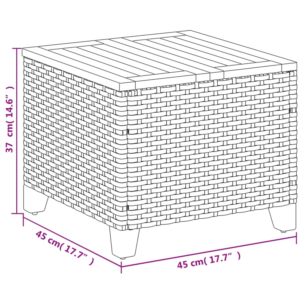 Tuintafel 45x45x37 cm poly rattan en acaciahout zwart is nu te koop bij PeponiXL, paradijselijk wonen!