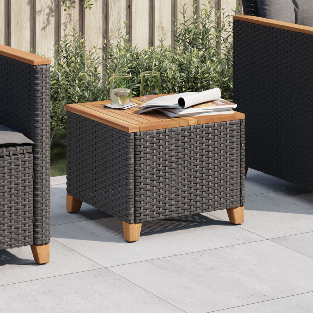 Tuintafel 45x45x37 cm poly rattan en acaciahout zwart is nu te koop bij PeponiXL, paradijselijk wonen!