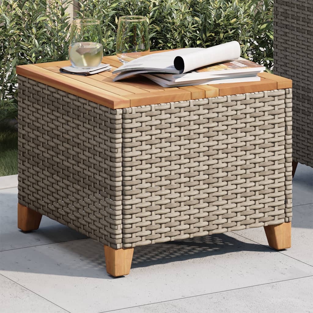 Tuintafel 45x45x37 cm poly rattan en acaciahout grijs is nu te koop bij PeponiXL, paradijselijk wonen!