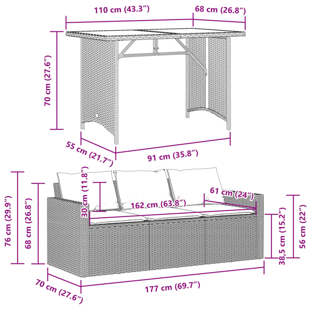 2-delige Tuinset met kussens poly rattan zwart is nu te koop bij PeponiXL, paradijselijk wonen!