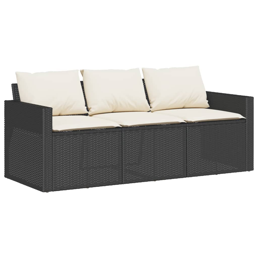 Tuinbank 3-zits met kussens poly rattan zwart is nu te koop bij PeponiXL, paradijselijk wonen!