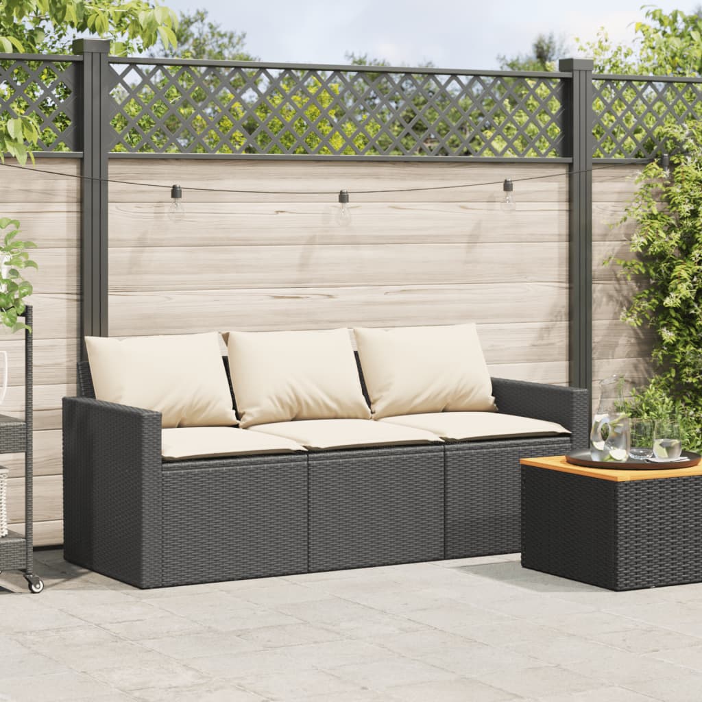 Tuinbank 3-zits met kussens poly rattan zwart is nu te koop bij PeponiXL, paradijselijk wonen!