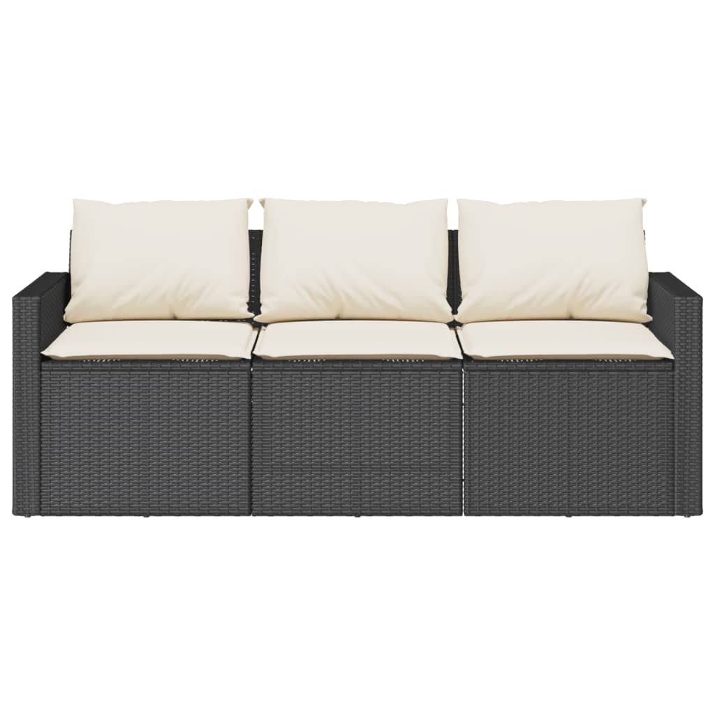 Tuinbank 3-zits met kussens poly rattan zwart is nu te koop bij PeponiXL, paradijselijk wonen!