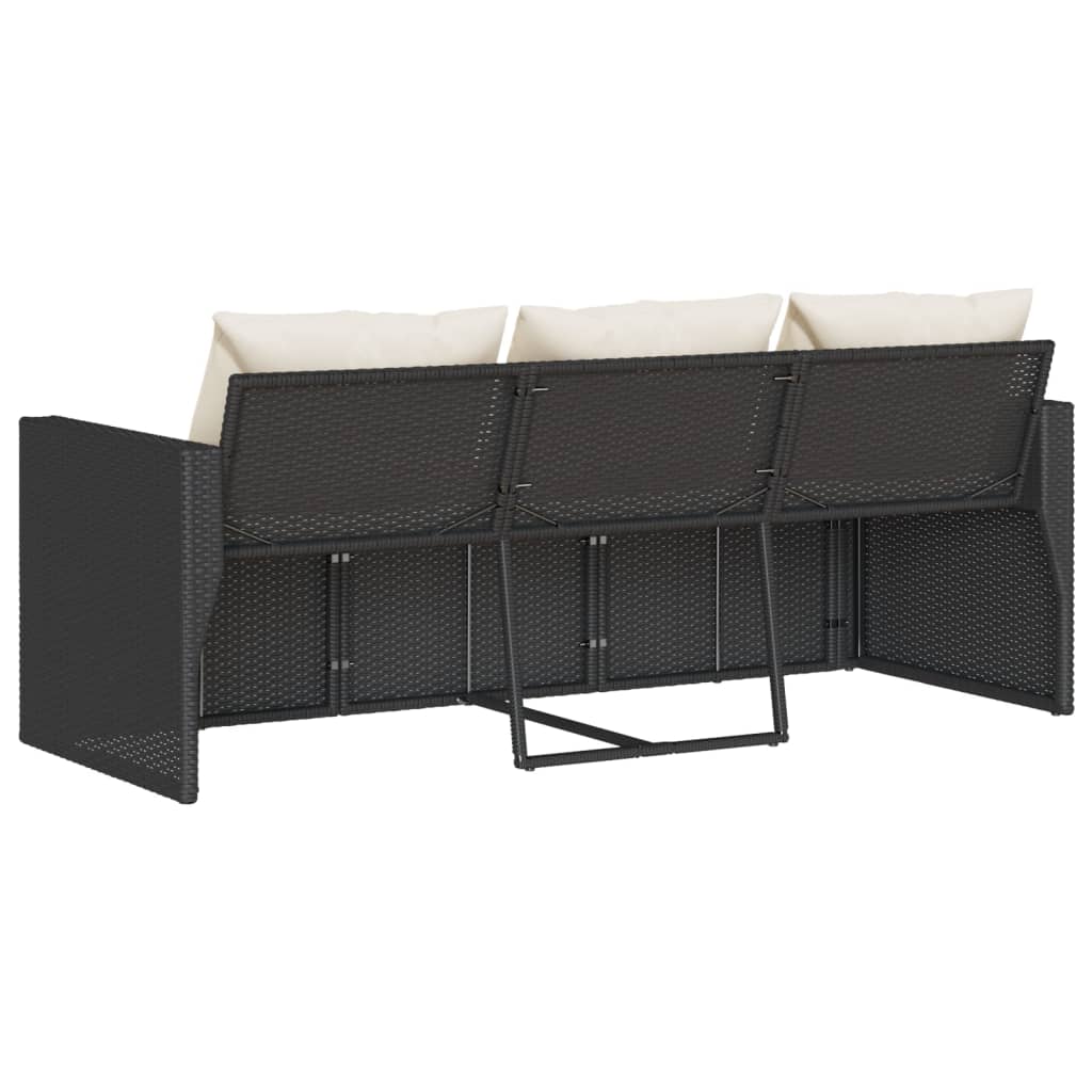 Tuinbank 3-zits met kussens poly rattan zwart is nu te koop bij PeponiXL, paradijselijk wonen!