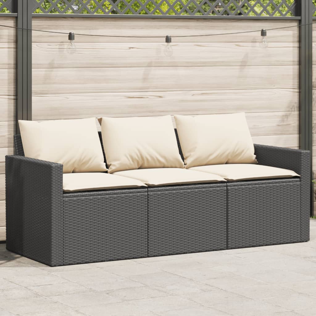 Tuinbank 3-zits met kussens poly rattan zwart is nu te koop bij PeponiXL, paradijselijk wonen!
