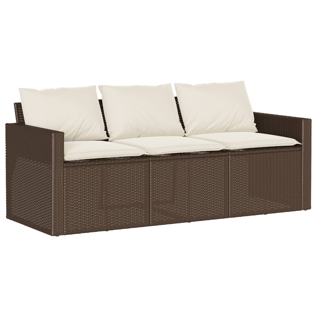 Tuinbank 3-zits met kussens poly rattan bruin is nu te koop bij PeponiXL, paradijselijk wonen!
