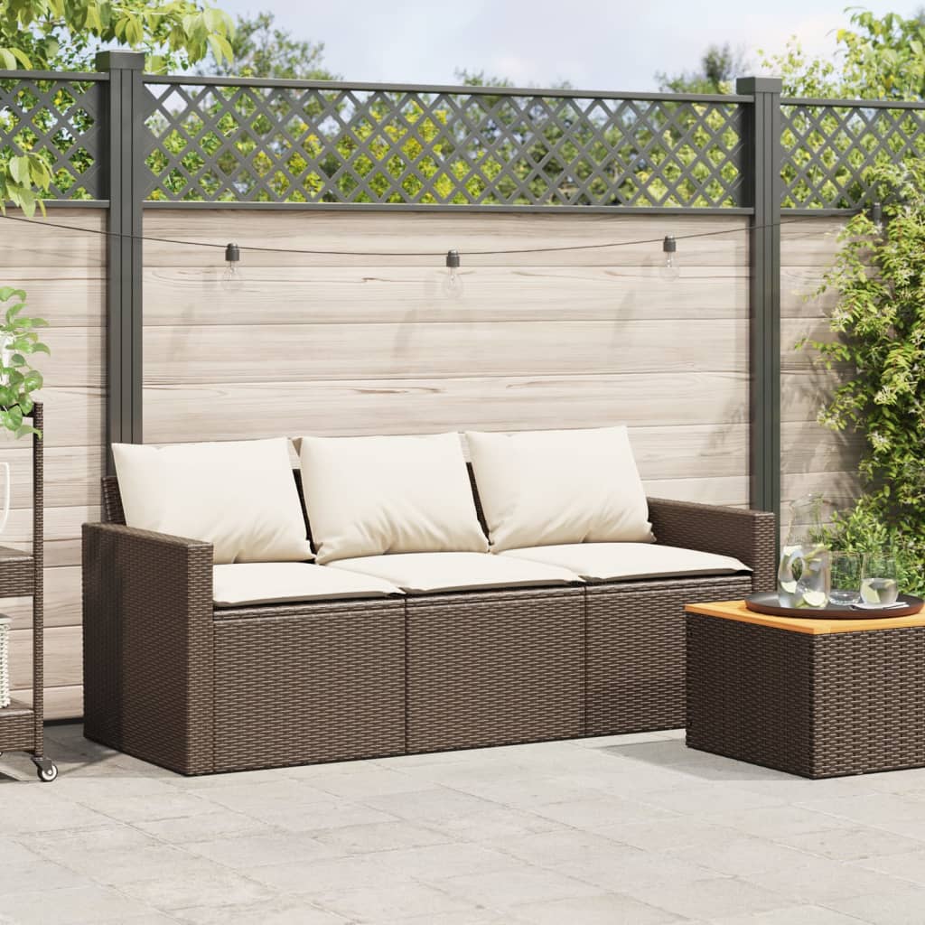 Tuinbank 3-zits met kussens poly rattan bruin is nu te koop bij PeponiXL, paradijselijk wonen!