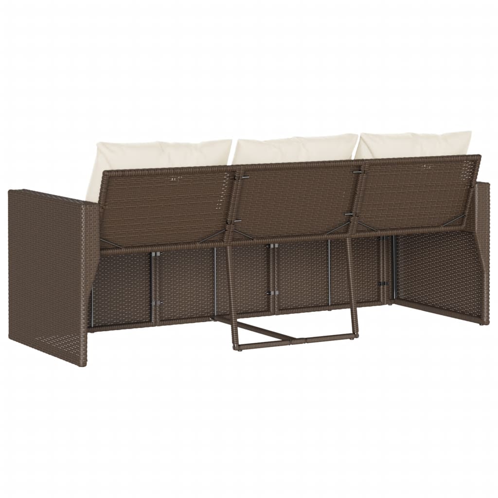 Tuinbank 3-zits met kussens poly rattan bruin is nu te koop bij PeponiXL, paradijselijk wonen!
